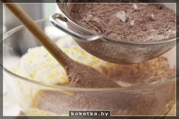 Смесь из яблочного пюре, желтков, какао, муки и разрыхлителя теста