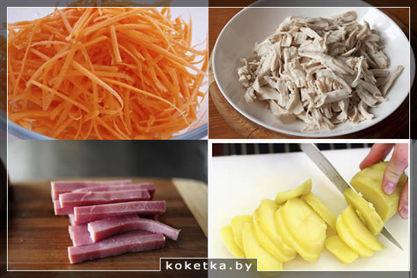 Морковь, курица, ветчина и картофель