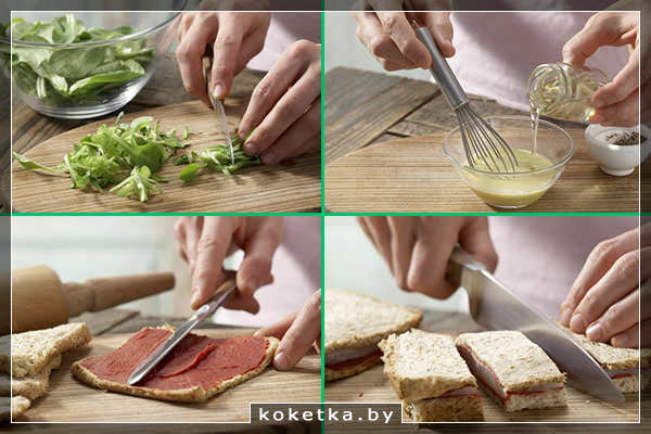 Готовим салат, раскатываем гренки